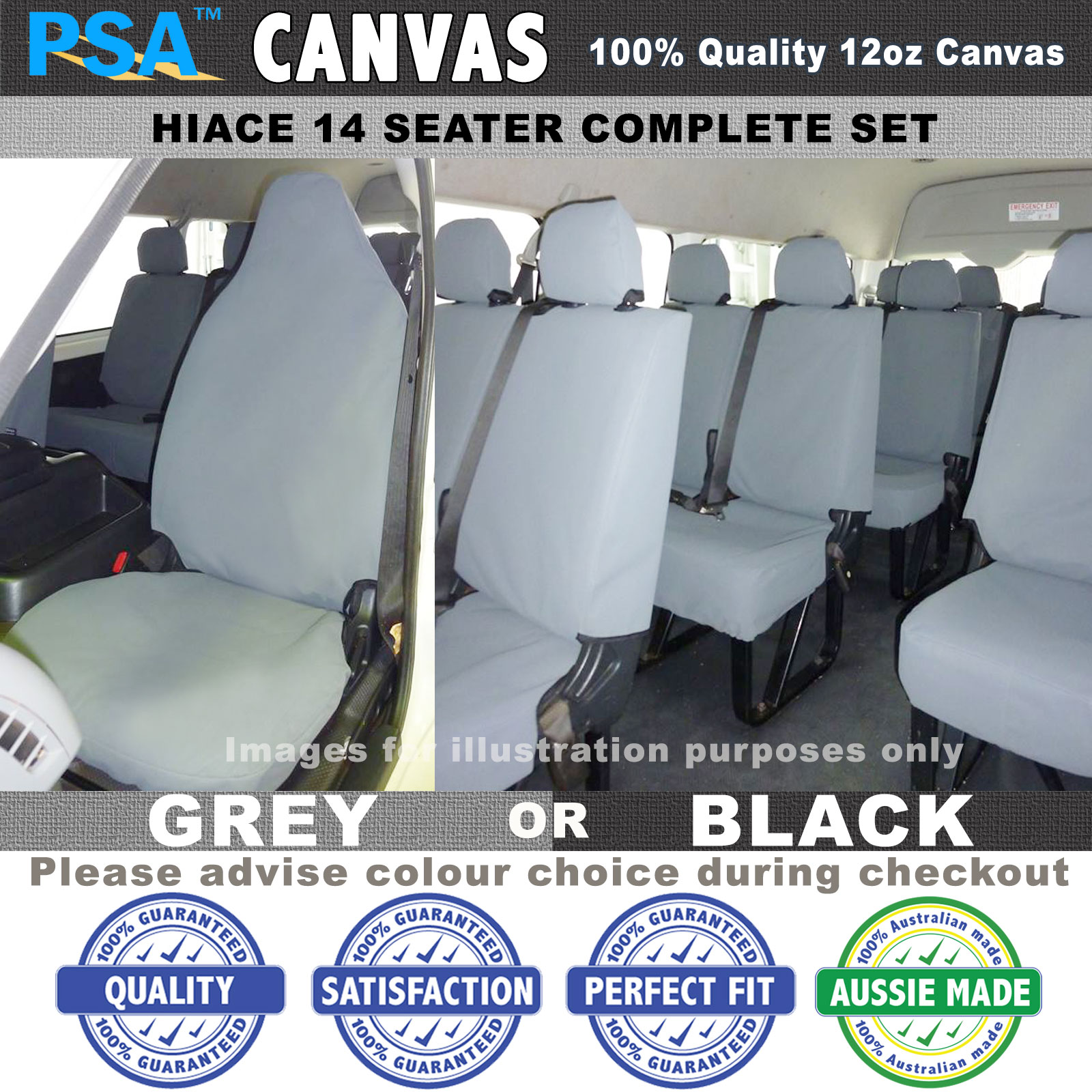 Canvas Seat Covers TOYOTA Hiace Van 14 seater complete set 20052016